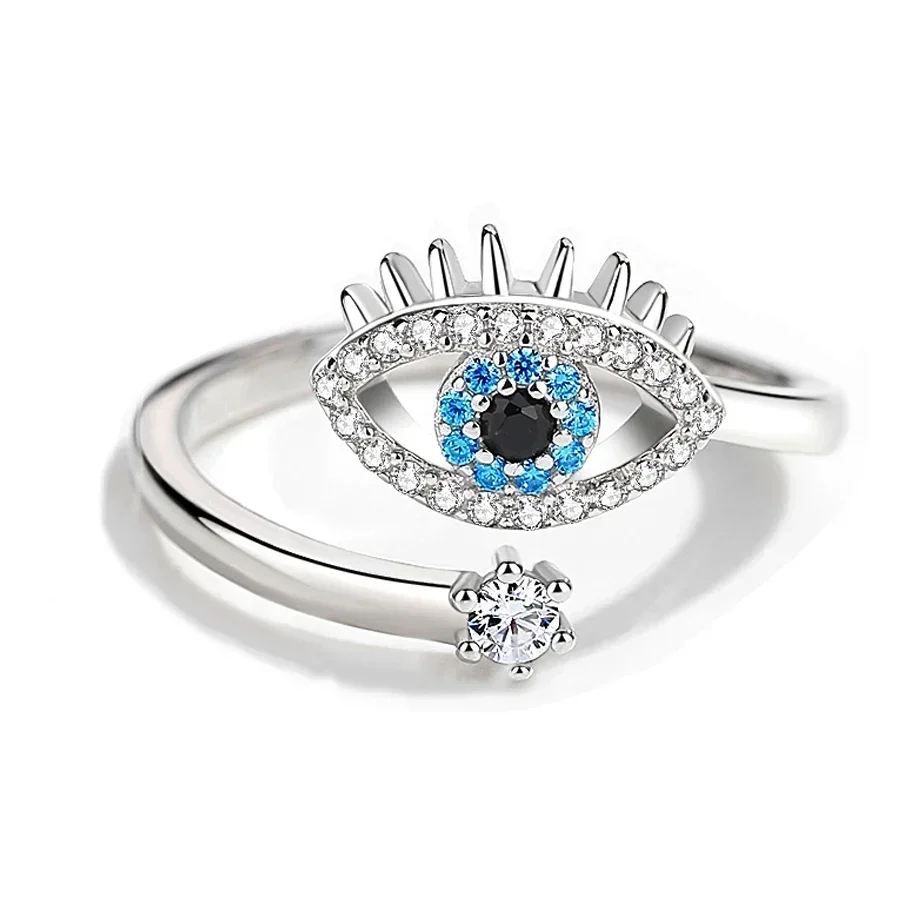 Фото TONGZHE Lucky Evil Eye кольца для женщин и девочек, кольцо из стерлингового серебра 925 пробы с цирконом, регулируемое женское открытое кольцо, обручальные кольца, ювелирные изделия №2