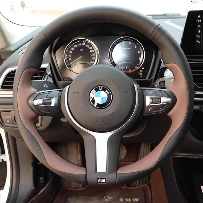 Фото Для BMW M2 M3 F80 F82 M4 M5 F12 F13 M6 F85 F87 X5 X6 F33 F30 M Спортивный чехол на руль из натуральной кожи с ручной прошивкой №1