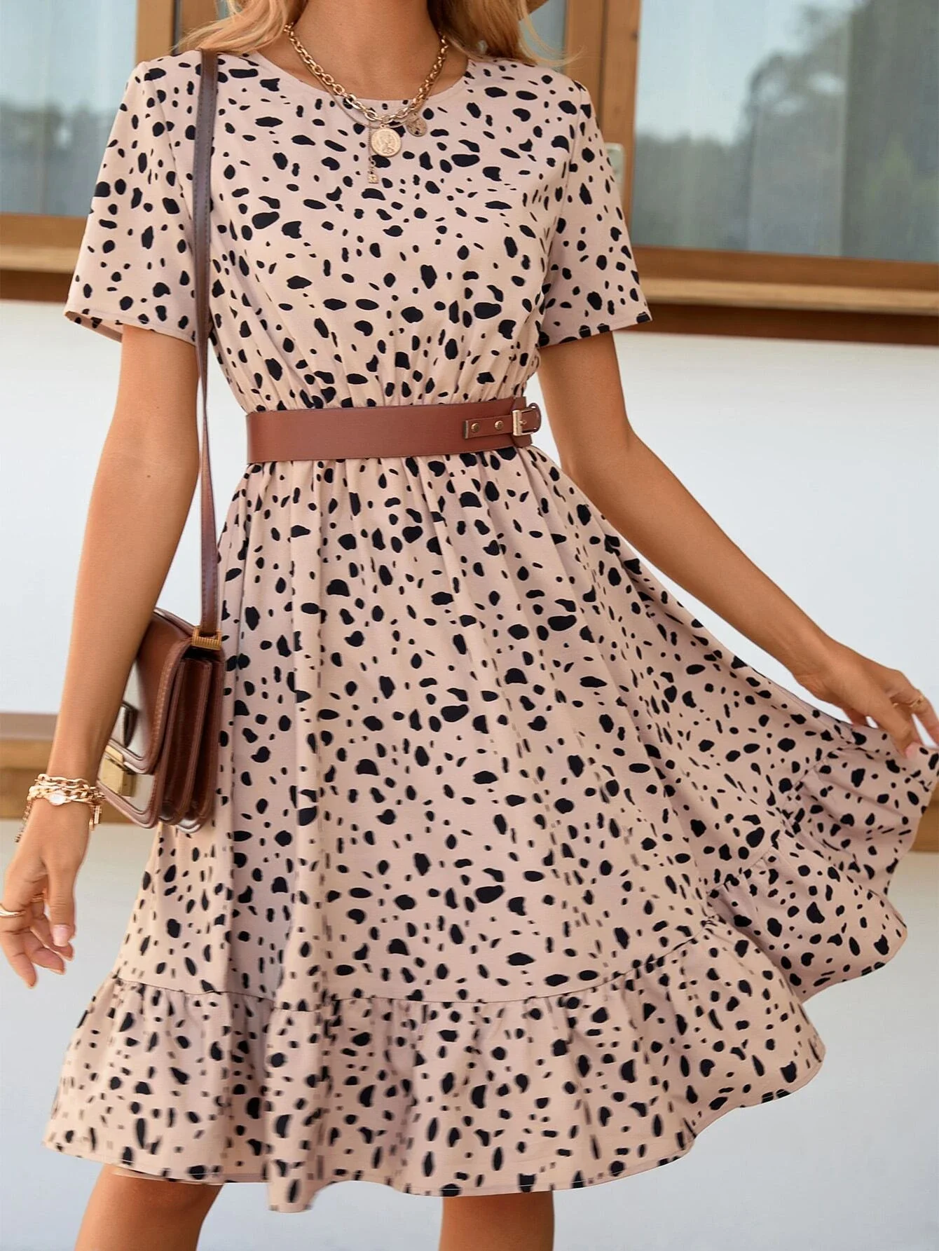 

Allover Print Ruffle Hem Dress