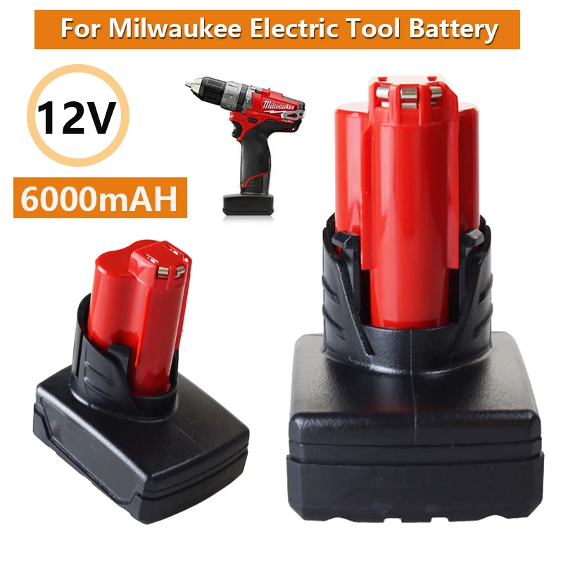 

12V for Milwaukee Battery 6000mAh with M12 XC 48-11-2410 48-11-2420 48-11-2411 12-Volt Cordless Tools Cell