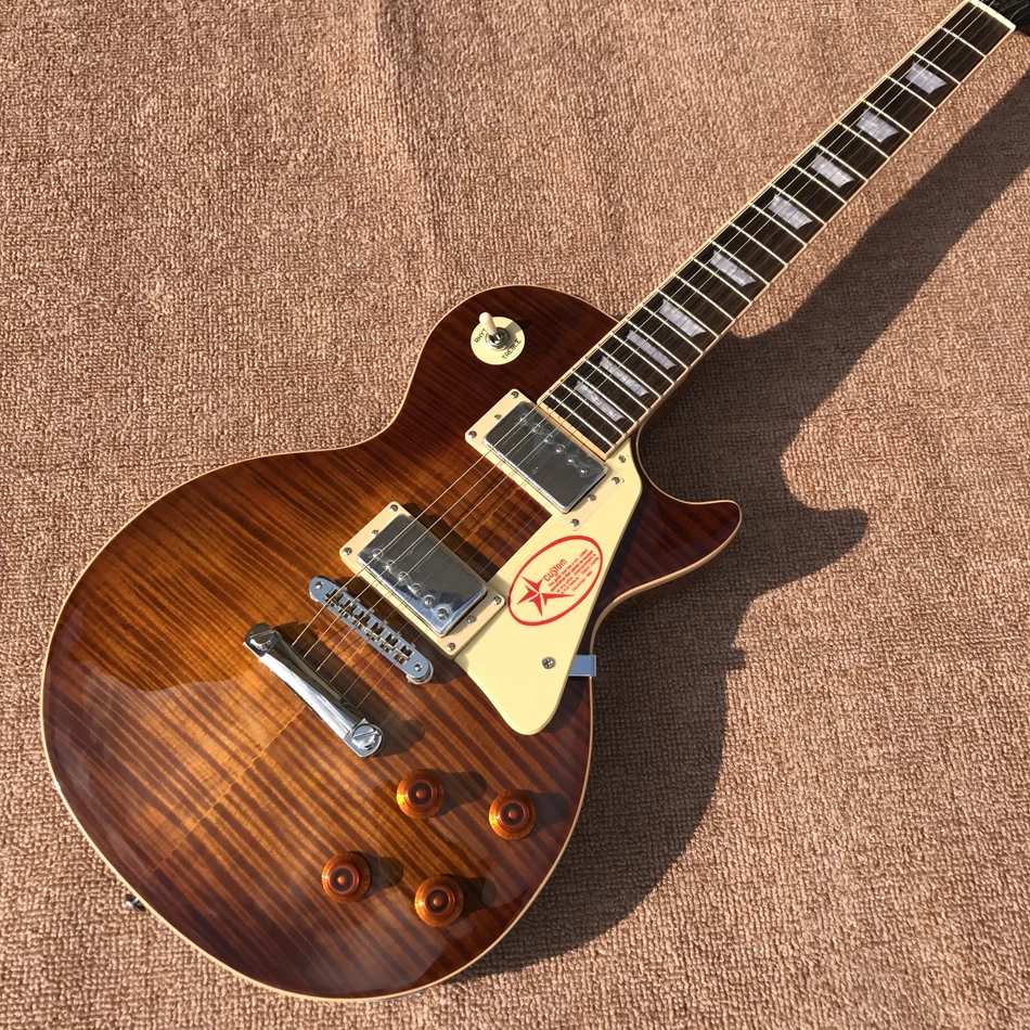 

2023 One piece of neck and body electric guitar, frets binding, Tune-o-Matic bridge, Solid body, Tobacco burst maple top