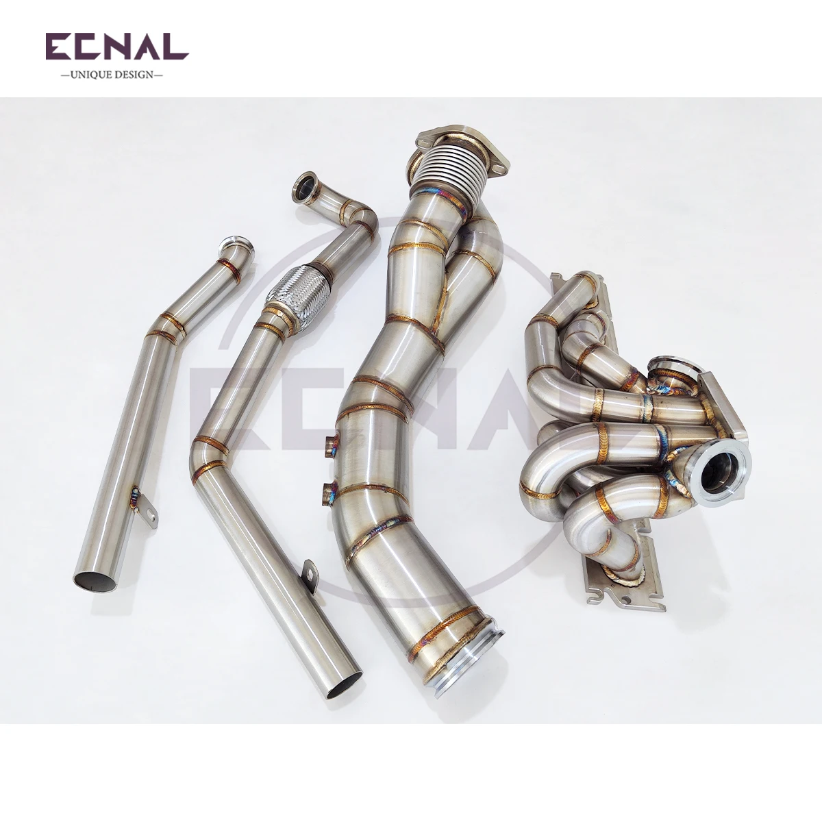 Фото Выпускной коллектор Ecnal для S58 G80 G82 M3 M4 с одним турбинным выходом, подключаемый к Garrett PTE, с выхлопной трубой T4 Shell для автомобилей №3
