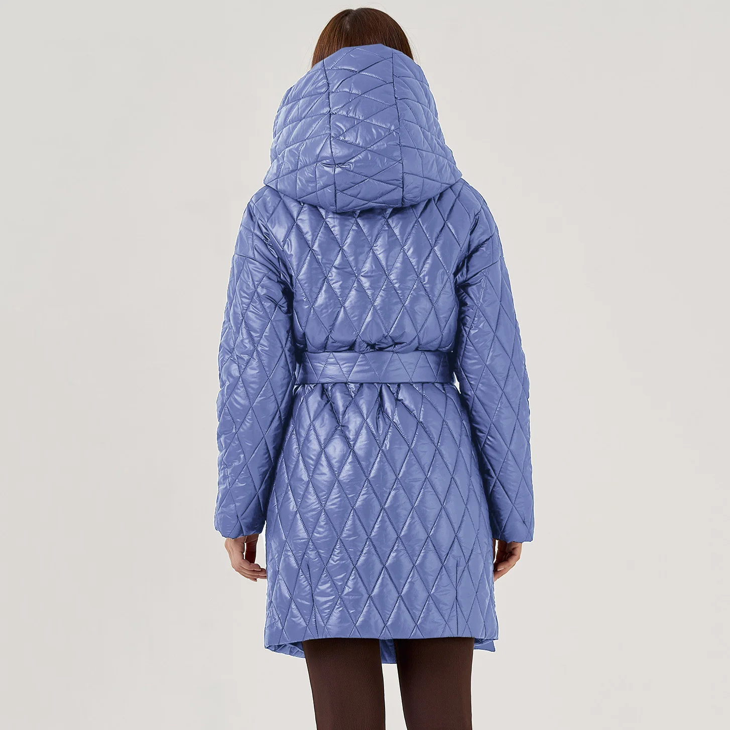 Winter Rhombus Long Parkas Women 2022 Thick Warm Lace Up Hooded Coat Padded Jackets Female Casual High Quality Fashion Outwear