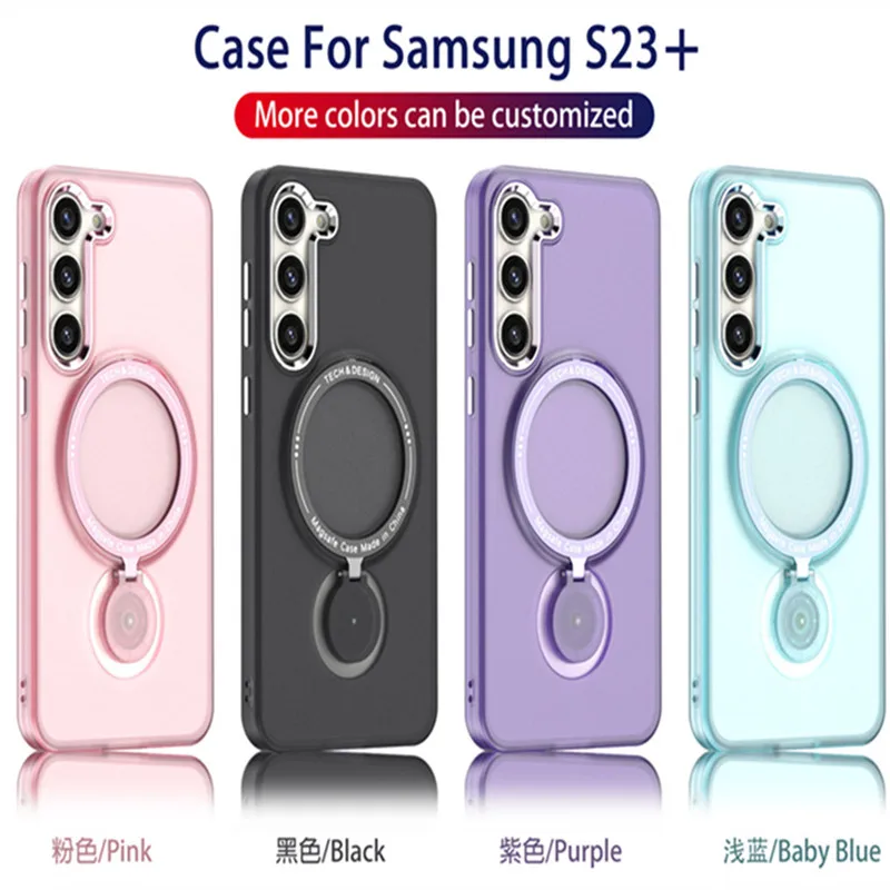 

Magnetic Metal Stand Case For Samsung Galaxy S23 Ultra S22 Plus With Ring Holder Shell For Magsafe Wireless Charger Cover