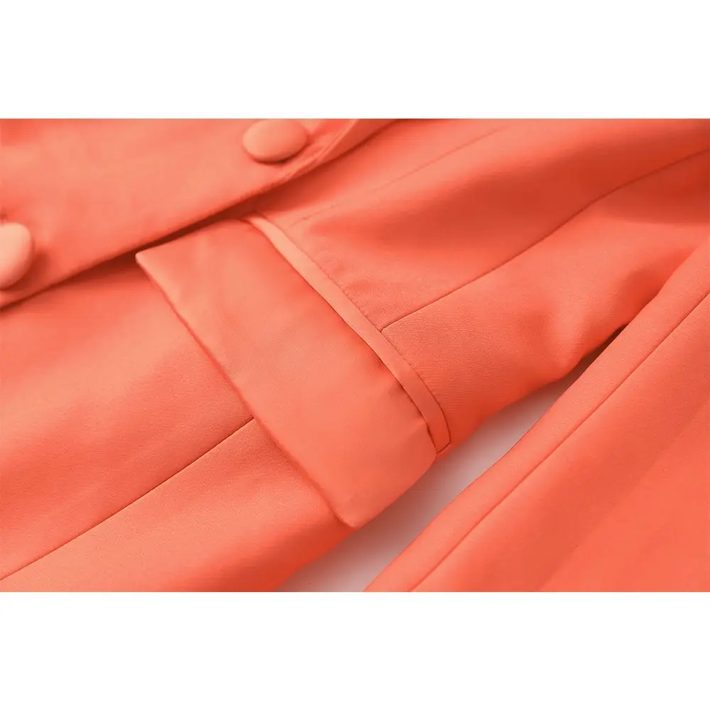 HIGH STREET Runway Women Suit Orange Peaked Lapel Luxury Double-Breasted Blazer Wide Leg Trousers  Office Lady Fashion 2 Piece