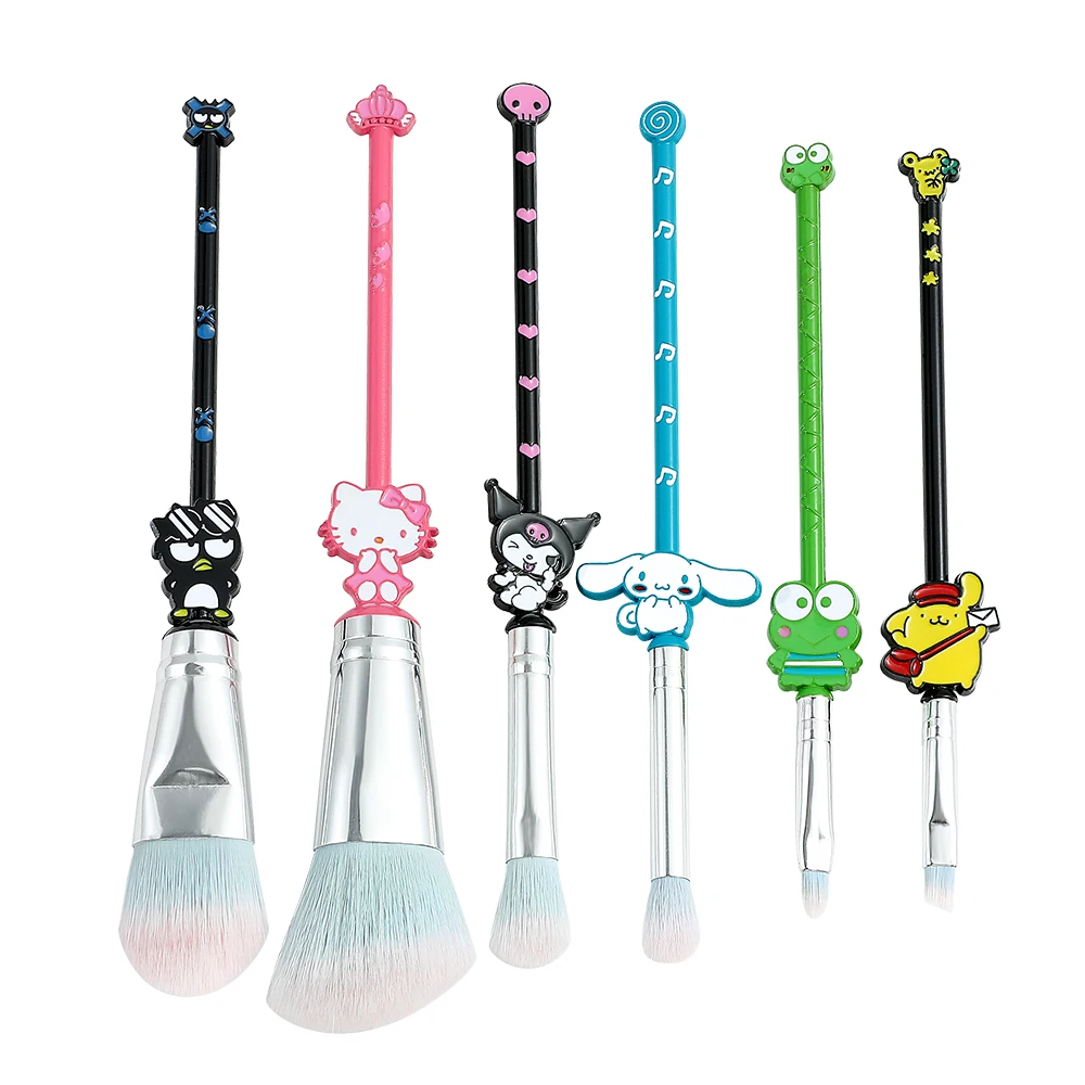 

6Pcs/set Kawaii Sanrio Kuromi Hello Kitty Makeup Brush Colorful Tools Blush Concealer Eyebrow Powder Brush Kits With Pouch