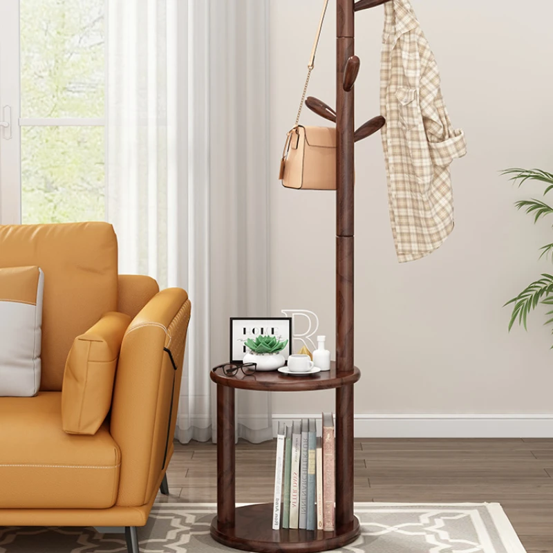 

Solid Wood Landing Standing Coat Rack Bedroom Bedside Table Living Room Multi-functional Simple Coat Hanger