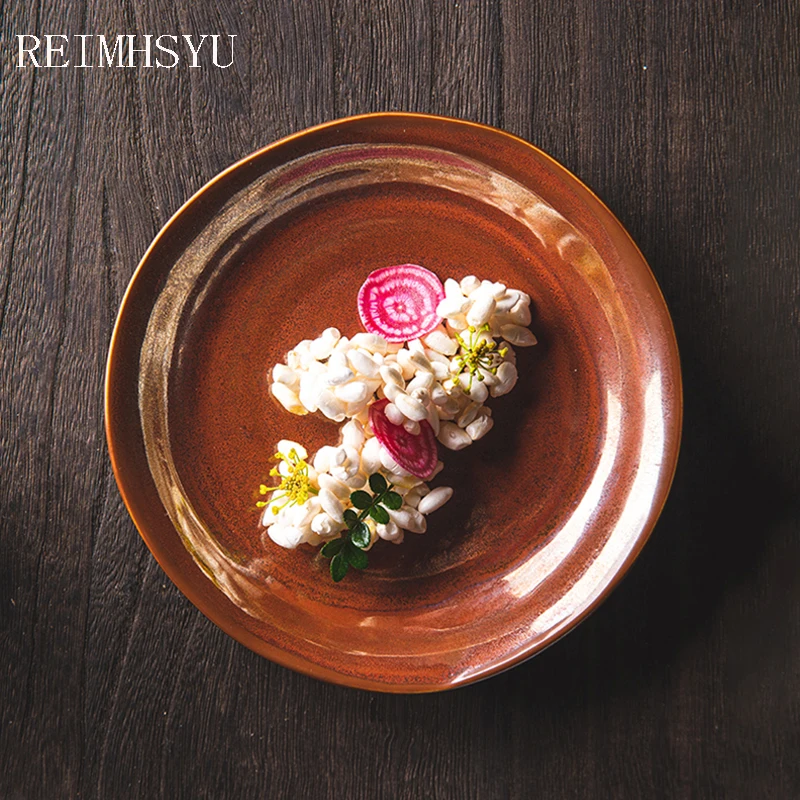 

Керамический красный ретро большой стейк в скандинавском стиле, 1 шт., Западная плоская неглубокая паста, посуда для суши, столовая посуда, н...