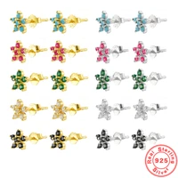 925 sterling silver multicolor flower mini stud earrings whiteblackredgreenturquoise color zircon sweet earrings for women
