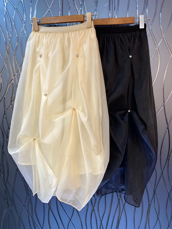 

2022 new women fashion pleated nail drill fairy fan long skirt casual skirt 025