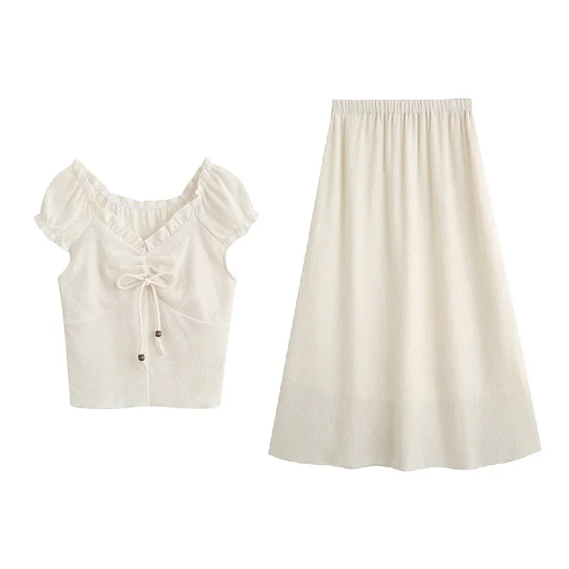 Новинка лета 2024 женская одежда модный элегантный костюм цвета хаки в французском