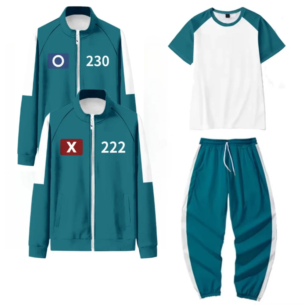 Южнокорейский фильм костюм игрока кальмара спортивная одежда синяя куртка брюки