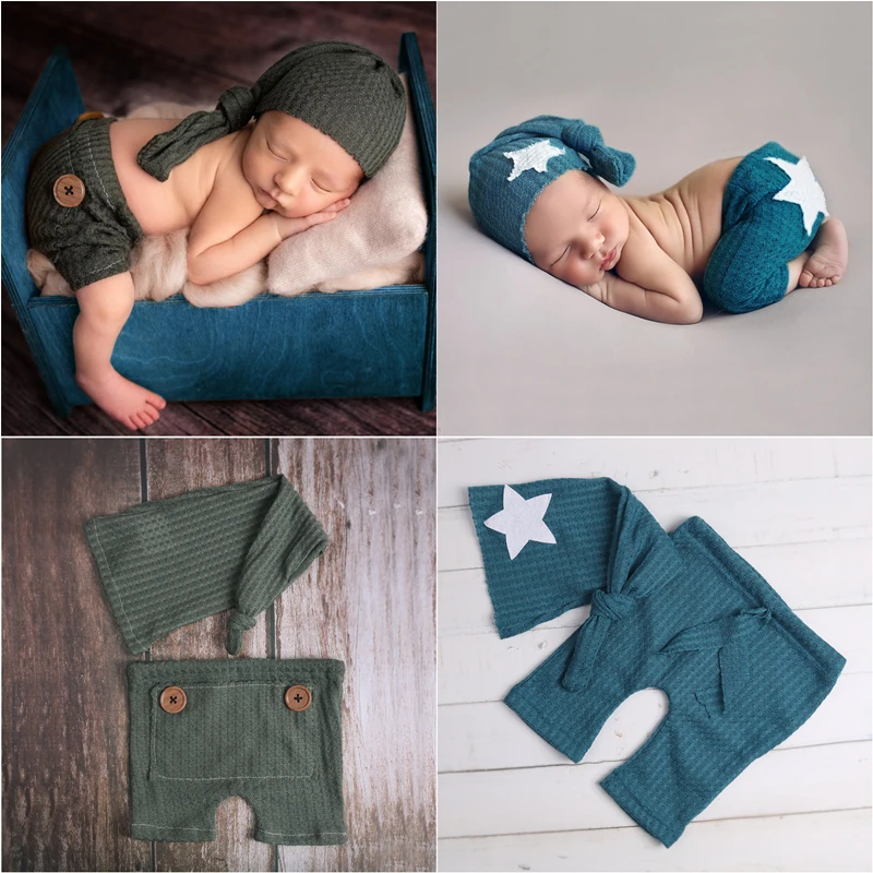 Dvotinst Newborn Photography Props Baby Boys Outfits Soft Knitting Hat Pants 2-piece Fotografia Studio Shooting Photo Props