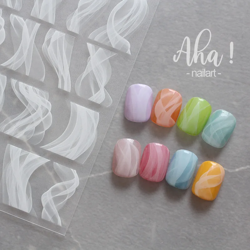 

Black White Rose Flower Smoke Halo Effect Nail Art Stickers Translucent French Line Oblique Strip Decals Nail Decorations Decals