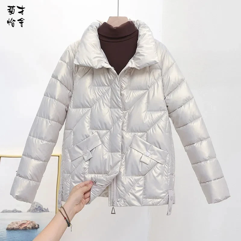 Glossy Women Winter Cotton Coat 2022 New Female Warm Thick Cotton Padded Jacket Korean Loose Parkas Women Outwear Winter Jacket