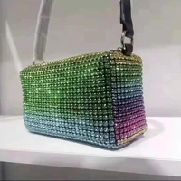 fashion crystal rhinestone evening party handbag for women luxury brand design bling mini top handle chain mesh clutch purse bag