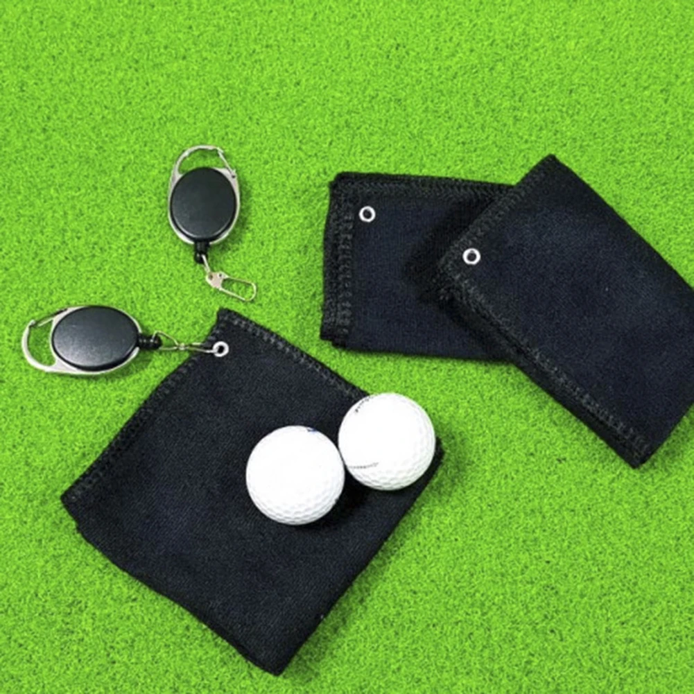 

1pc Black golf towel 25x25cm for golfer cotton Golf Wet Dry Amphibian black with hook Golf Ball Cleaning Towel with Retractable