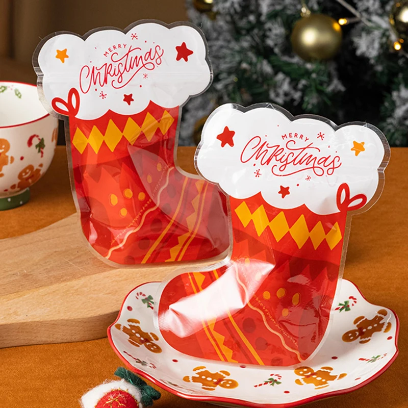 

50Pcs Christmas Gift bag Xmas Snack Nuts Candy Cookies packaging Goodies bag Tansparent plastic bag storage Bag