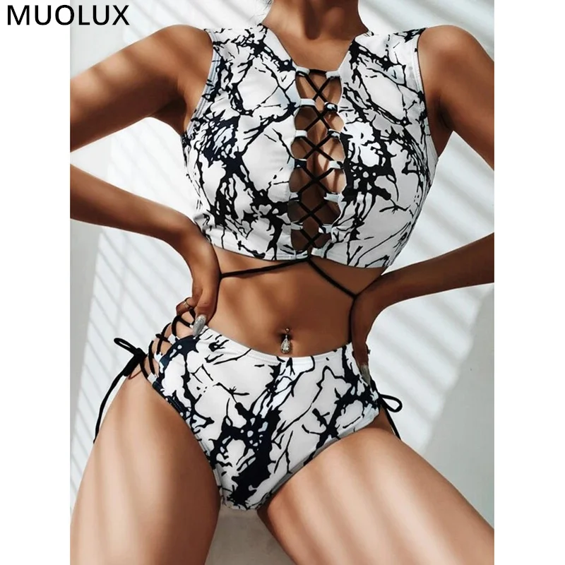 

Комплект бикини 2022, Женский сексуальный купальник, однотонный купальник с коротким рукавом и открытой спиной, стринги, комплект бикини с ни...