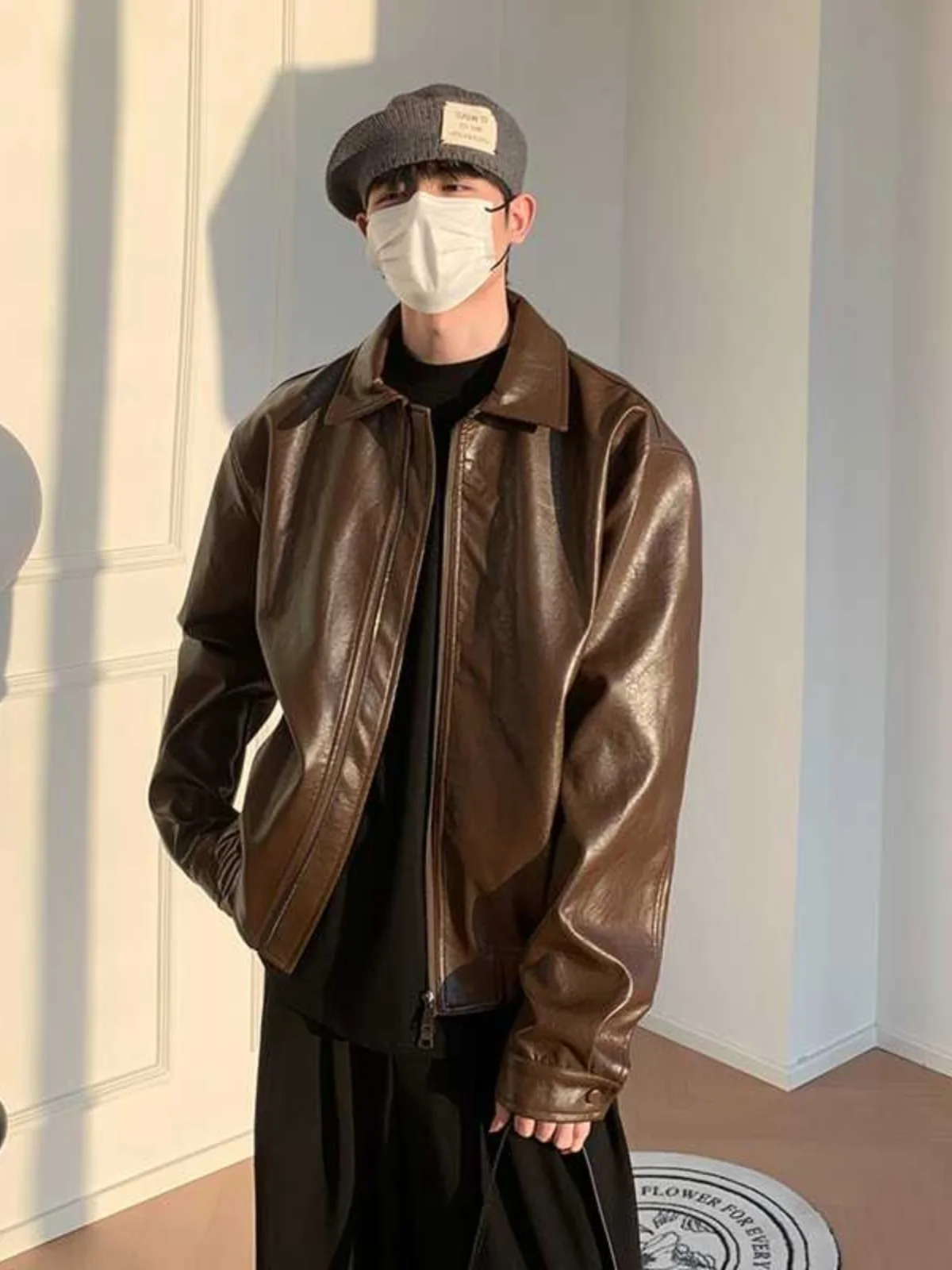 Американское винтажное коричневое кожаное пальто Верхняя одежда Мужская