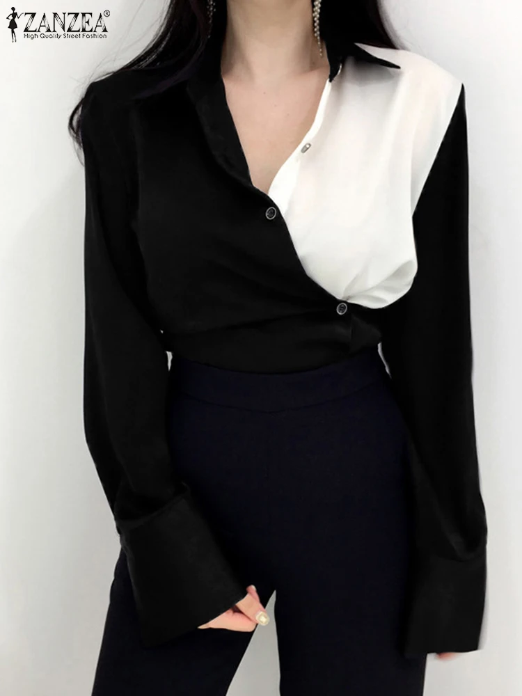 

ZANZEA Spring Solid Color Women Blouse Lapel Long Sleeve Button Chemise Female Stylish Casual Holiday Work OL Tunic Blusas 2022