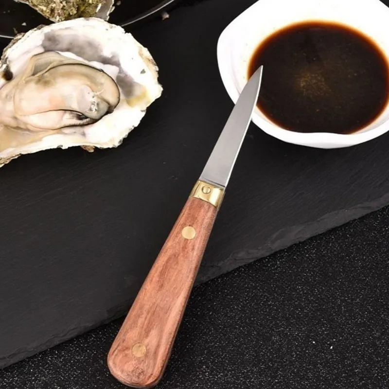 Stainless Steel Wooden Handle Oyster Knife For Seafood Scallop Shucking Knife Shell Opener Tools Oyster Knife