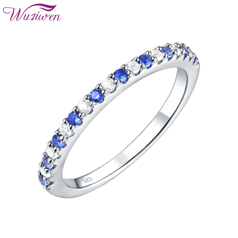 

Wuziwen Blue And White Crystal Zircon 925 Sterling Silver Rings For Women Straight Wedding Engagement Band