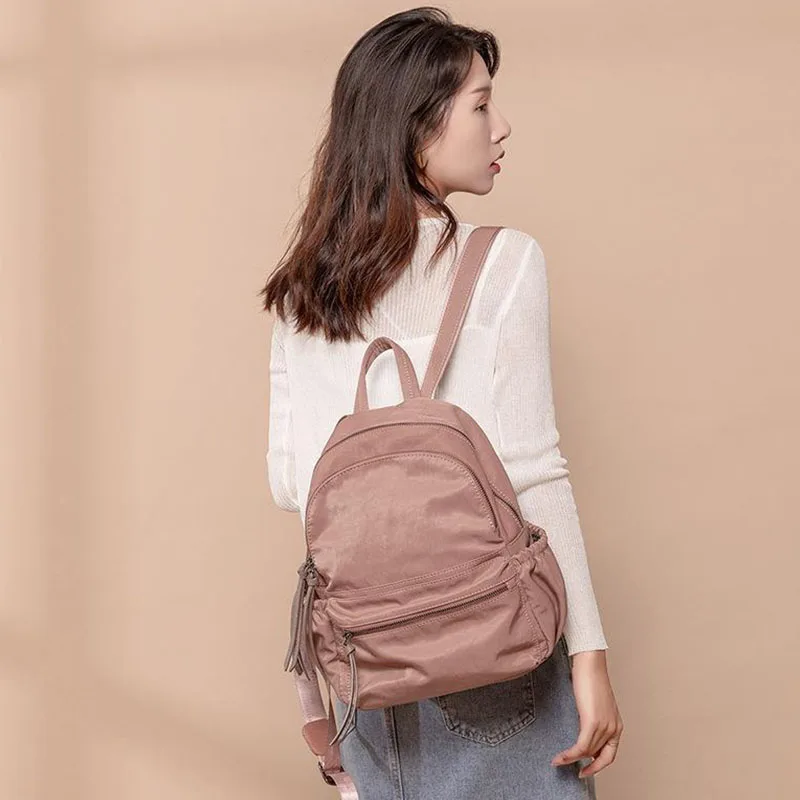 

Oxford Cloth Pink Backpack Women's 2022 New Fashion All Match Large Capacity Waterproof Nylon Canvas Casual Gray Backpack
