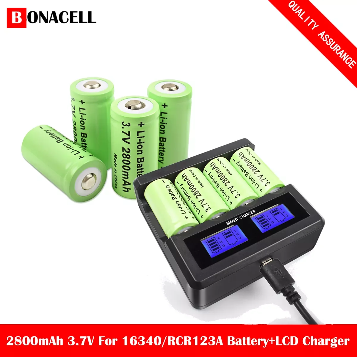 

Bonacell 3.7V 2800mAh Li-ion 16340 Battery CR123A Rechargeable Batteries CR123 for Laser Pen LED Flashlight Cell,Security Camera