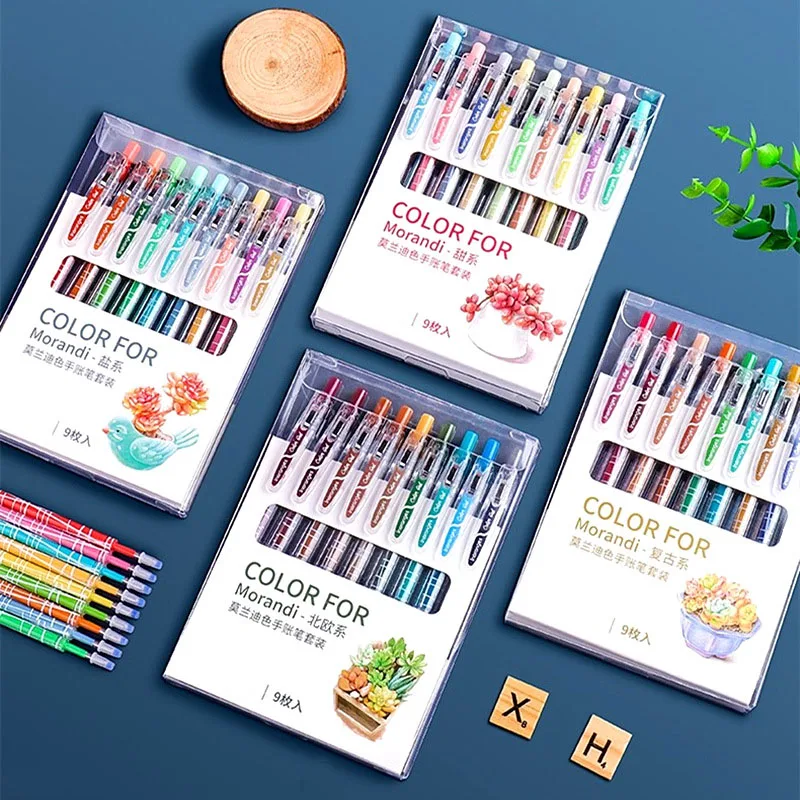 

9pcs 0.5mm Retractable Gel Pen Set Kawaii Push Ballpoint Pen Retro Ink For Writing Office Supplies School Supplies Stationery Gi