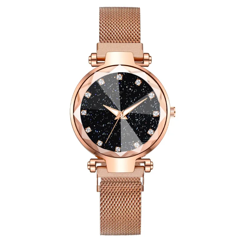 

Luxury Womens Watches Female Magnet Watch Fashion Starry Sky Diamond Gold Alloy Milan Mesh Belt Ladies Quartz Wristwatch Relogio
