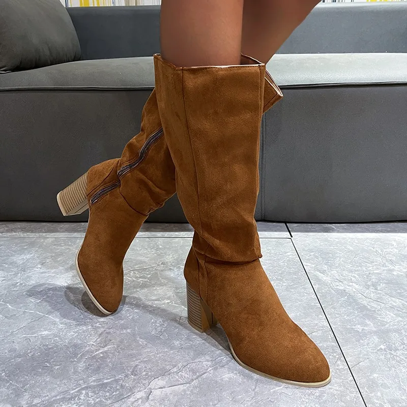 

Женские сапоги, женская брендовая обувь, зимняя обувь, сексуальная обувь 2023 Ytmtloy до колена, с острым носком, женские ботинки на молнии, на ква...