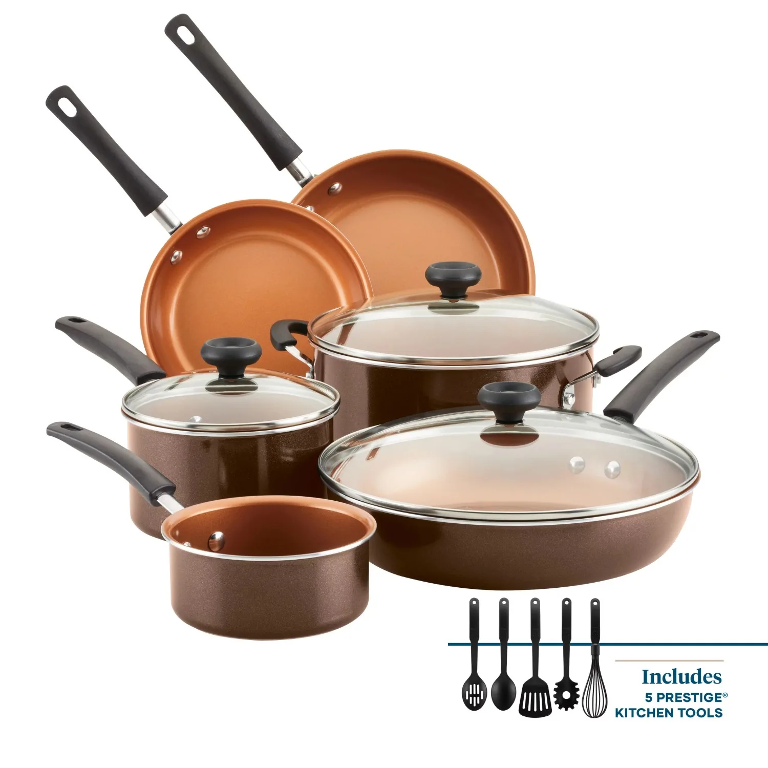 

Farberware 14-Piece Easy Clean Pro Ceramic Nonstick Pots and Pans Set/Cookware Set, Brown Kitchen Non Stick Cooking Pot Set