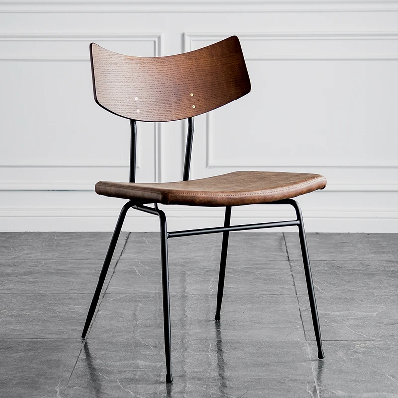 

Luxury Nordic Dining Chair Leather Cafe Vintage Wood Home Relaxing Chair Kitchen Office Library Silla Madera Home Furniture