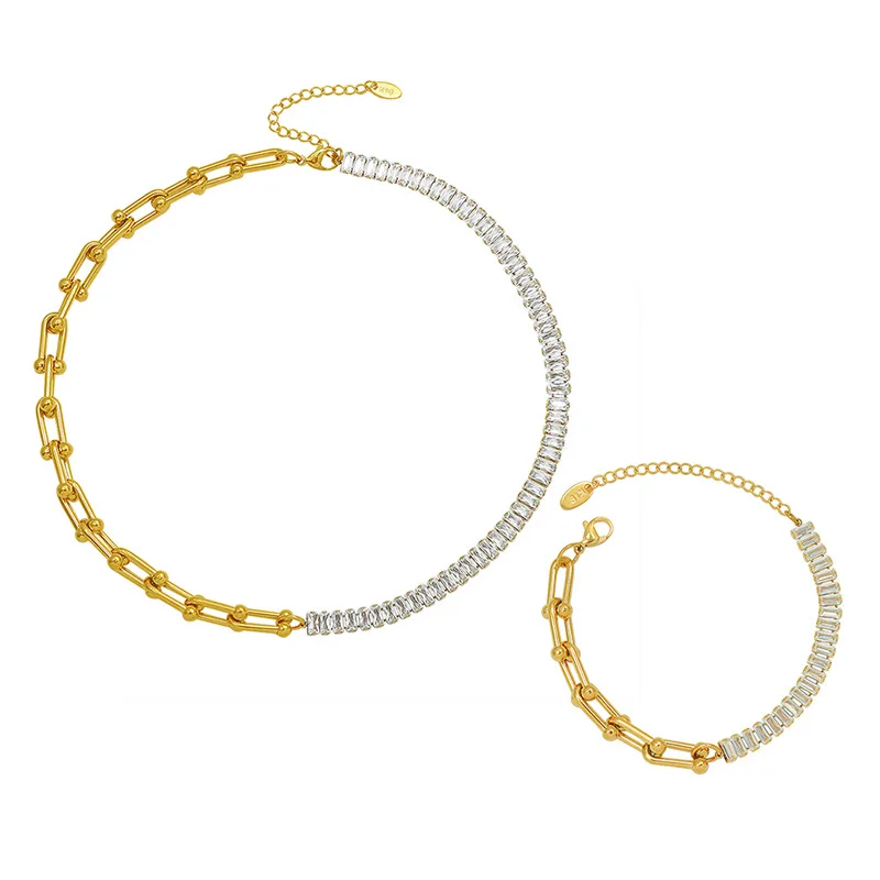 

Shining Bling U Horseshoe Zircon Suits Necklace Stainless Steel for Women Gold Plated Fashion Jewelry Gift 2022 for Teen Girls