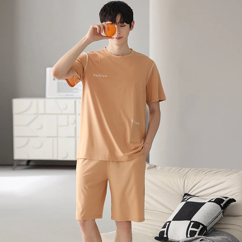 CAIYIER Summer Mens Pajamas Set Loose Loungewear Nightwear Short Tops Short Sleepwear For Male Soft Leisure L-4XL Night Clothing