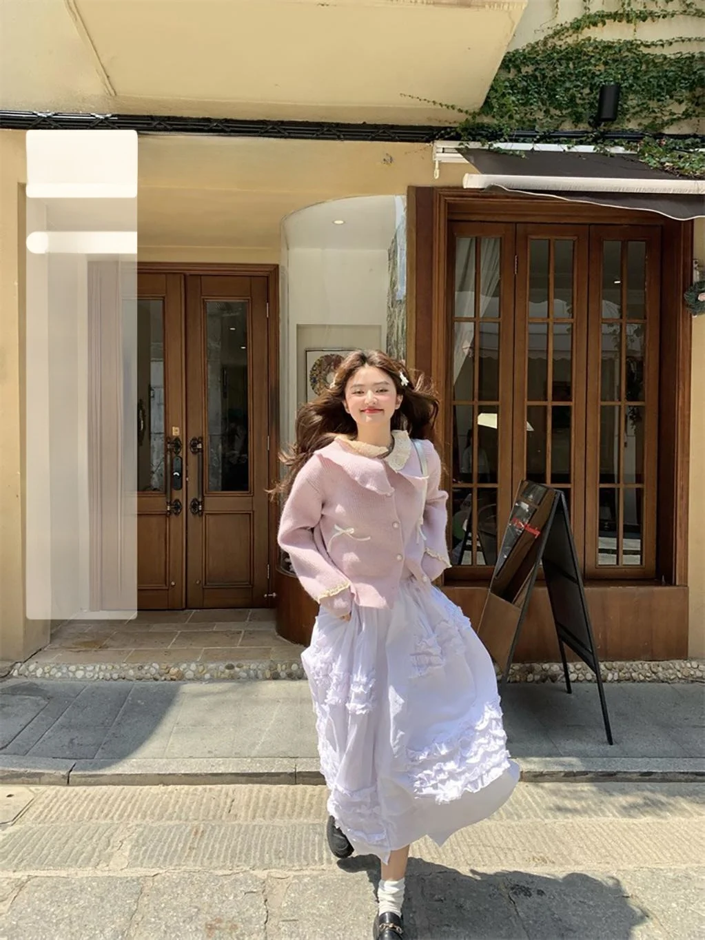 Fan Wenwen Cheese Taro кукольный воротник лоскутный вязаный кардиган женский осенний