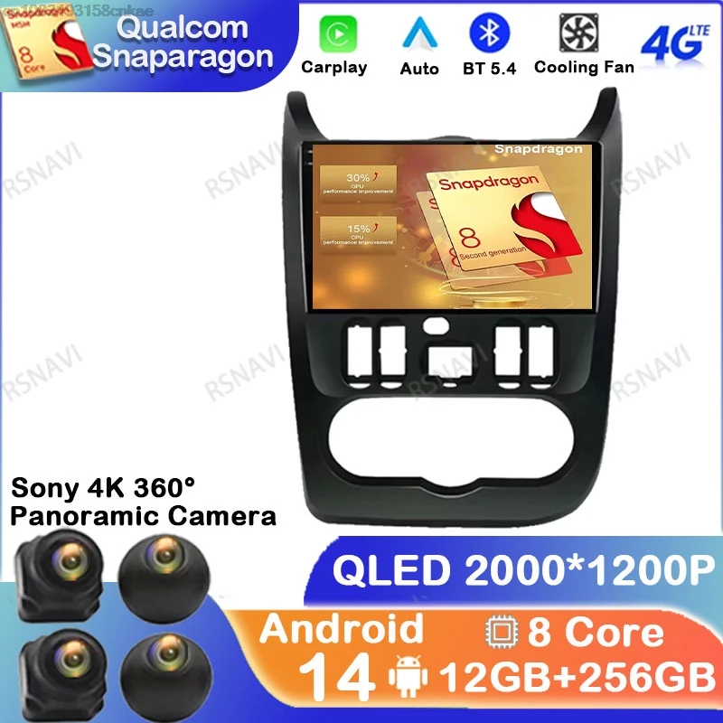 Автомагнитола Android 14 для Renault Logan 1 Sandero 2009 - 2015 Lada Largus Lergus 2012-2020 Dacia Duster 2010-2017 GPS BT