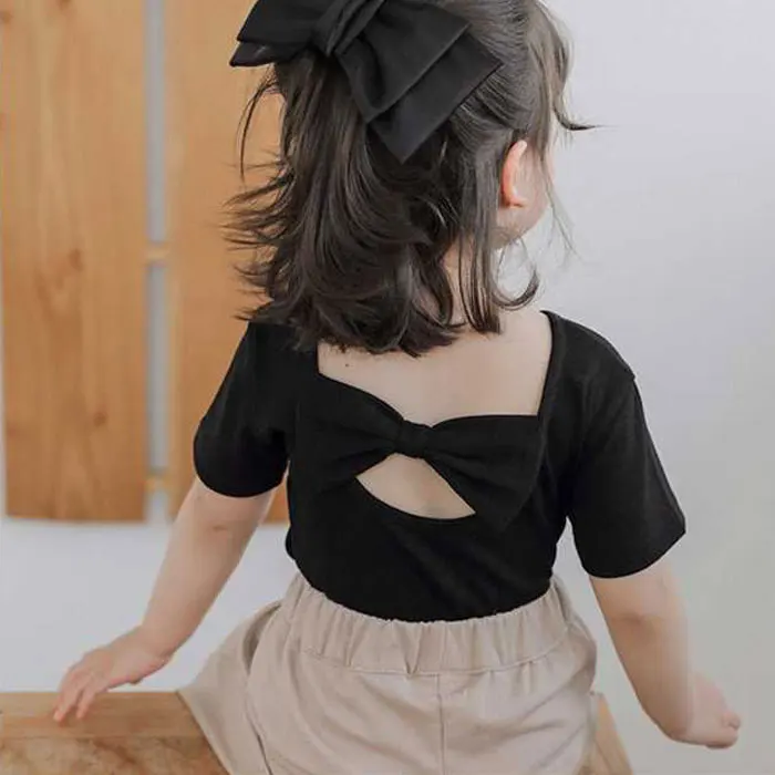 

Summer Girl T-Shirt For Baby Girls Candy Color 2-6years Children Tops Fashion Backless Clothes Cotton Kids Short Sleeve T-shirts