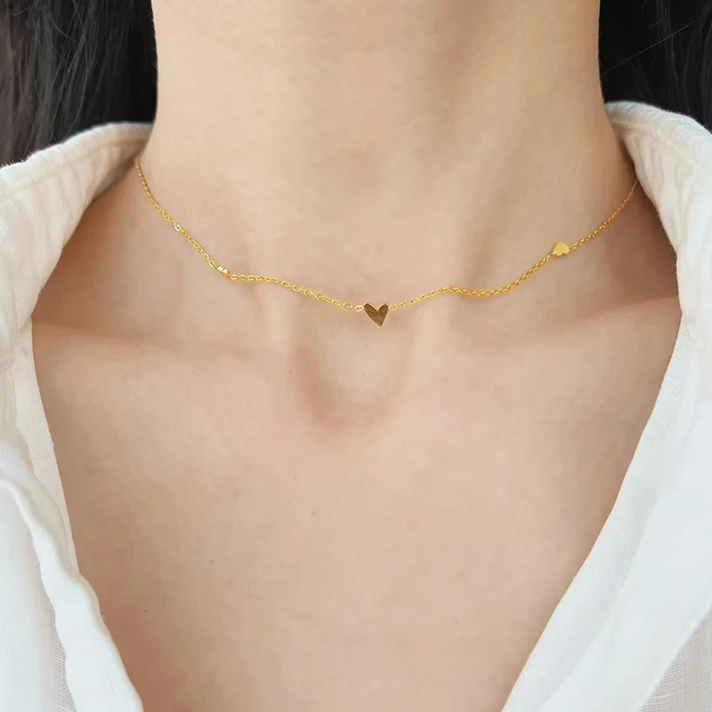 Summer Accessories Jewelry On The Neck Stainless Steel Gold Necklace For Women Korea Fashion Heart Choker Neck Free Shipping
