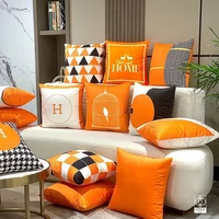 nordic luxury geometric cushion cover blue orange modern plant letter pillowcase sofa bedroom living room polyester pillow case