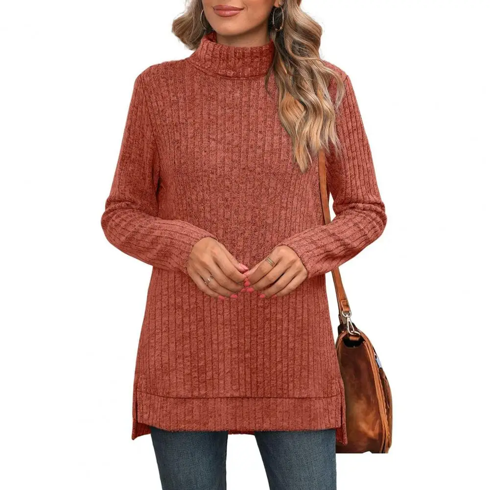 

Повседневные женские свитера, стильная Женская водолазка, вязаный свитер с длинным рукавом и Боковым Разрезом для осени/зимы, для офиса для женщин