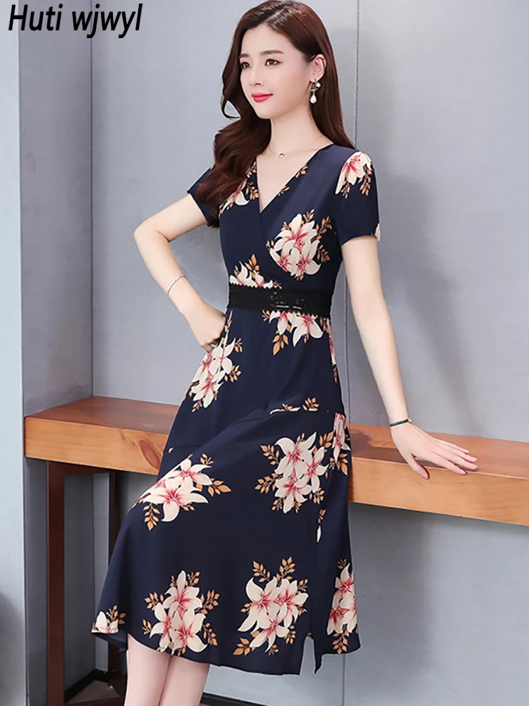 

Summer Short Sleeve Floral Chic Prom Midi Dresses 2022 Casual Women Boho Beach Long Robe Elegant Bodycon Party Evening Vestidos