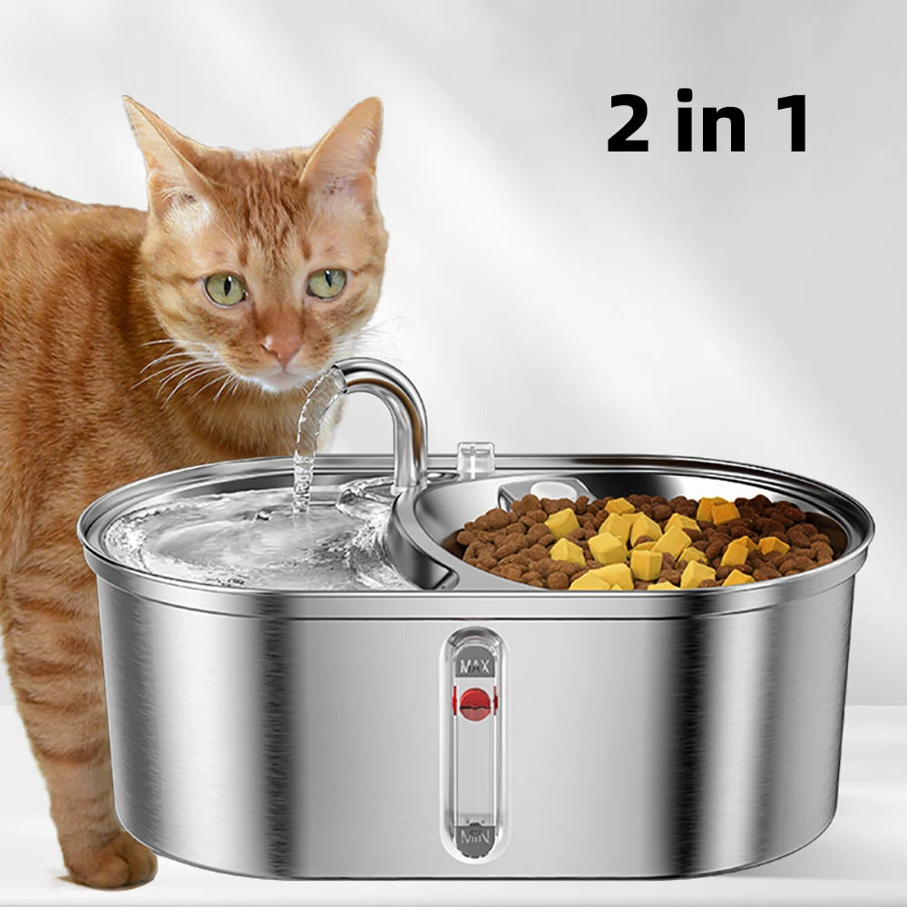 

Steel Double Dog Drinking Cat Fountain Large Water Smart Capacity Water Dispenser Water Stainless Bowl Feeder Feeding Bowl