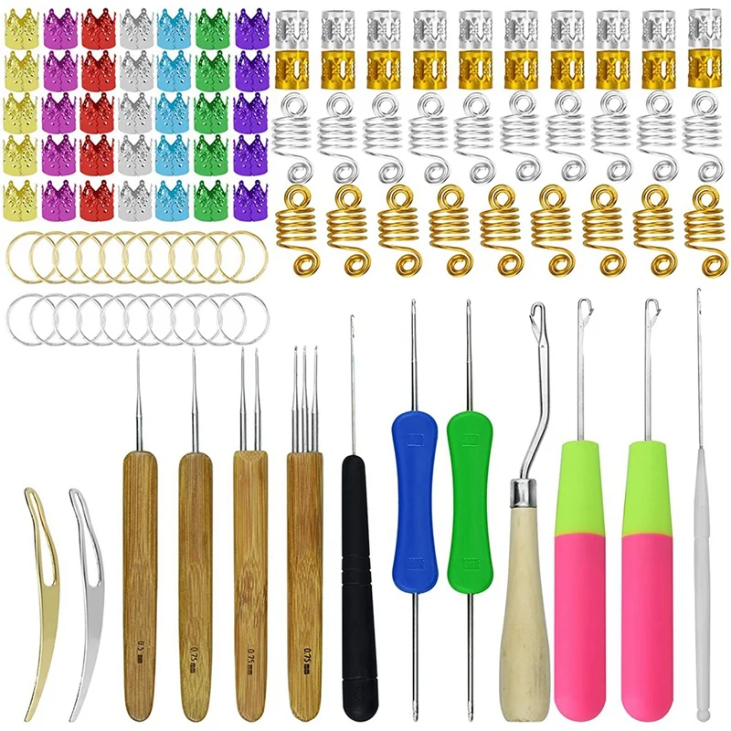 

108 PCS Crochet Hook Set, Hair Locking Tool, Bent Latch Hook Crochet Needle With Rubber Grip For Braid Hair Decoration