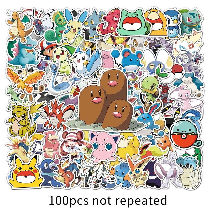 

100Pcs/Bag Pokemon Stickers Cartoon Pikachu Anime DIY Laptop Skateboard Luggage Phone Waterproof Cute Decals Sticker for Kids
