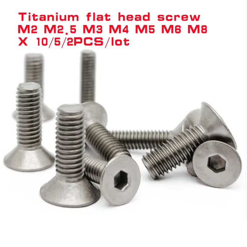 

2/10Pcs M2 M2.5 M3 M4 M5 M6 M8 TA2 Pure Titanium Gr2 Hexagon Hex Socket Head Flat Countersunk Allen Bolt Screw L=3-60mm DIN7991