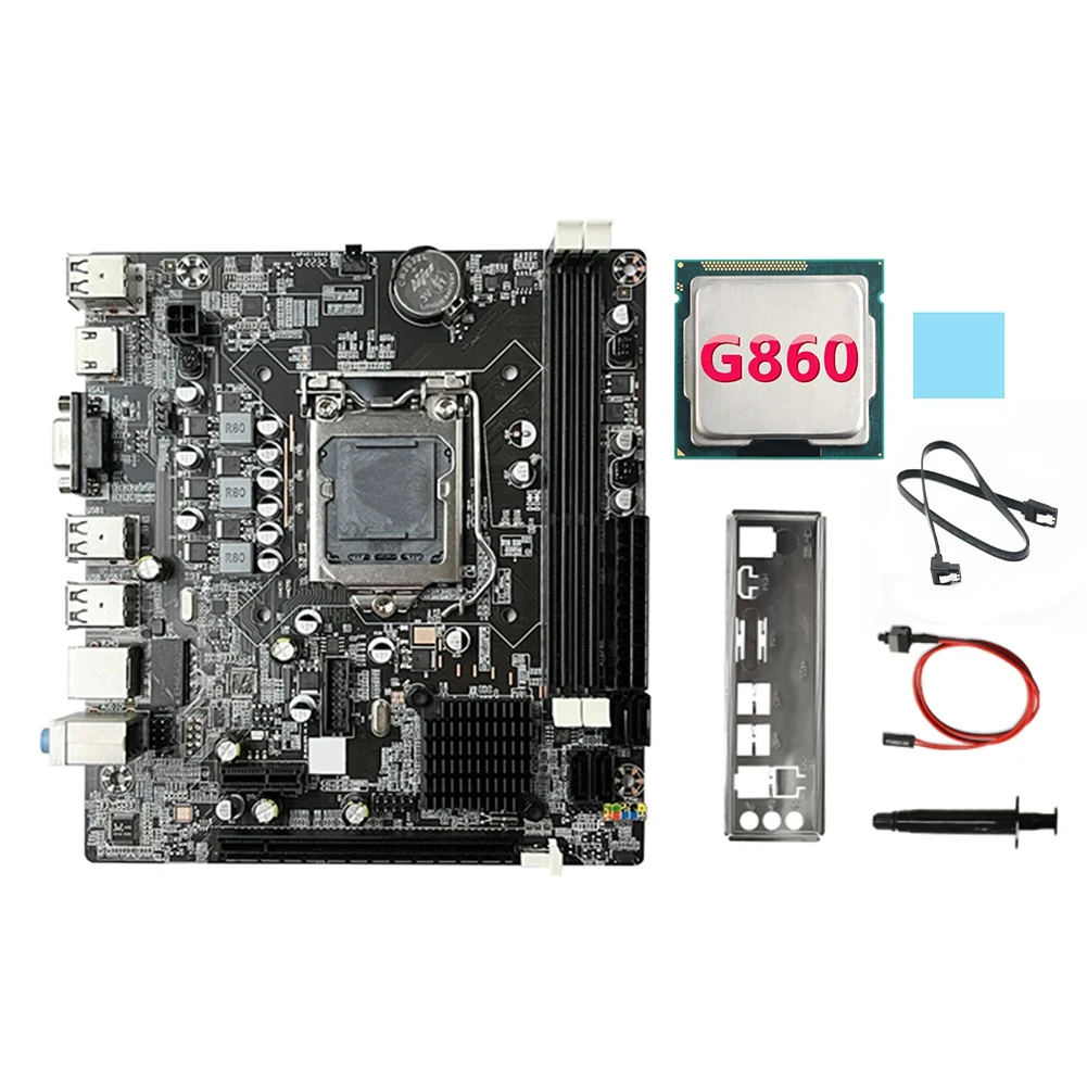

B75 Motherboard+G860 CPU+SATA Cable+Switch Cable+Baffle LGA1155 DDR3 for 2X8G for I3 I5 I7 Series Pentium Celeron CPU