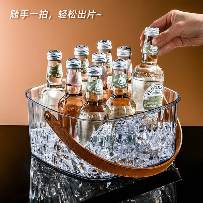 

Beer Plastic Ice Bucket Simple Ice Bucket Fruit Champagne Bucket Household Outdoor Wholesale Portable Transparent Ice Bucket