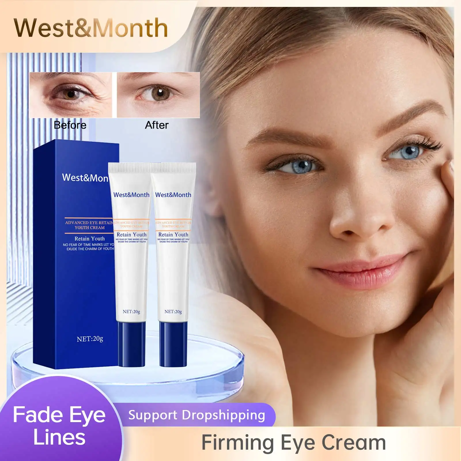 

Firming Eye Cream Fade Fine Lines Dark Circles Removal Eye Bags Puffiness Reduce Wrinkles Anti-Aging Smooth Brighten Skin Care
